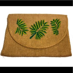 America & Beyond stitched Palm Fronds jute clutch